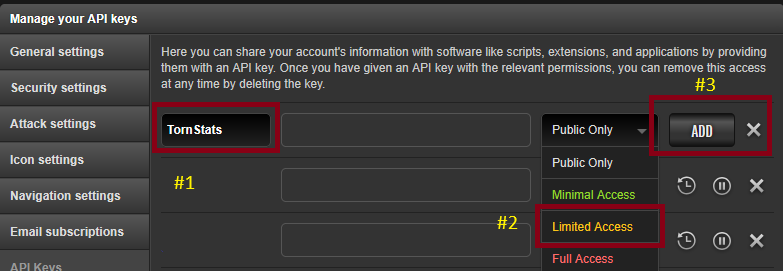 Name key and set access level